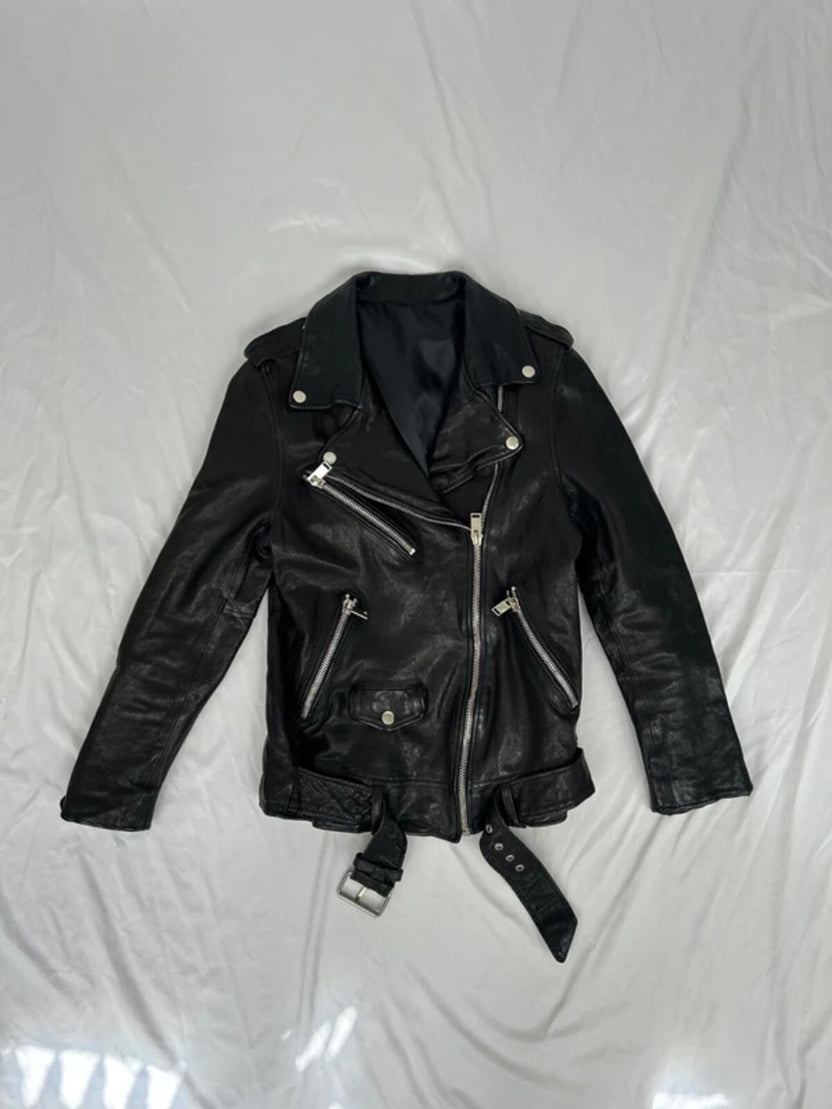 Oil-Shrunk Leather Biker Jacket