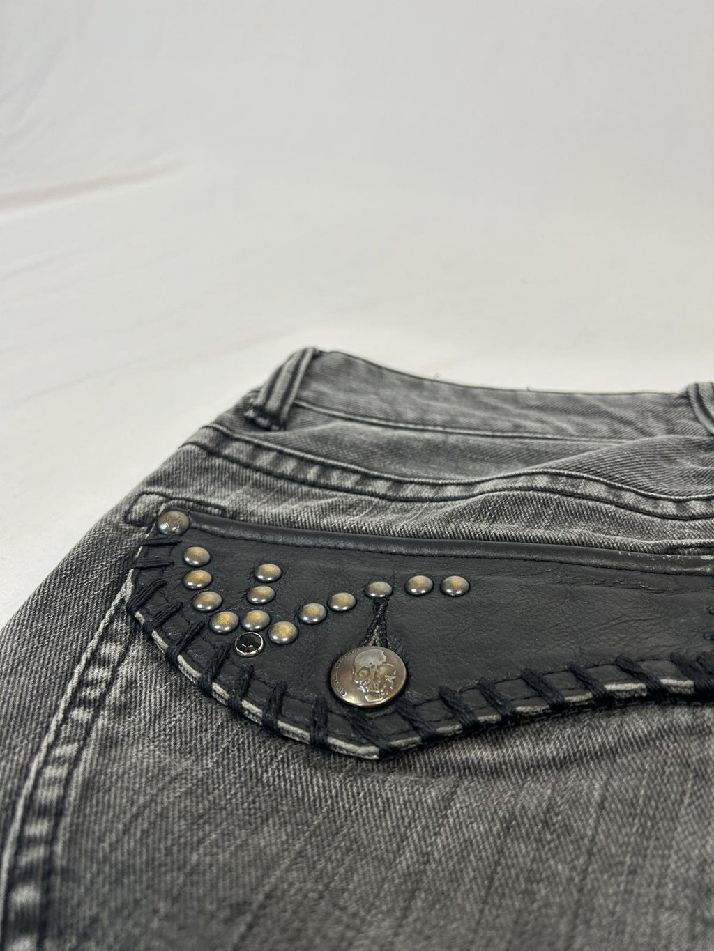 Custom Culture Jeans with Leather + Rhinestone Applications