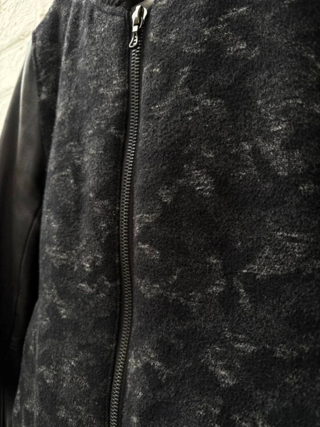 Kazuyuki Kumagai Attachment Leather Camo Wool Varsity Jacket