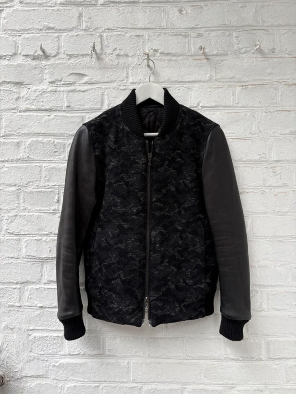 Kazuyuki Kumagai Attachment Leather Camo Wool Varsity Jacket