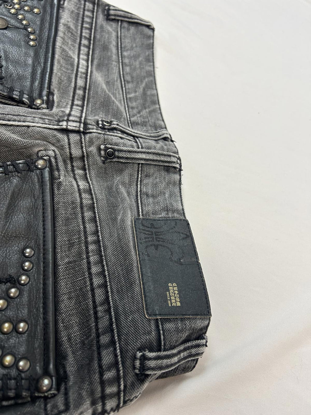 Custom Culture Jeans with Leather + Rhinestone Applications