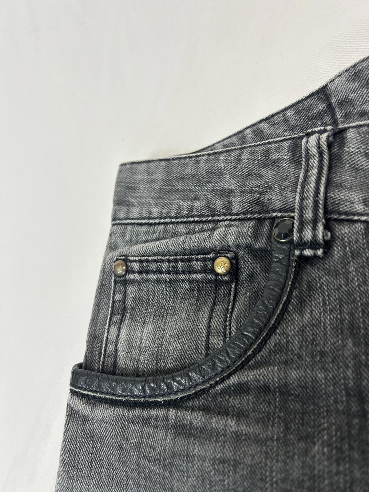 Custom Culture Jeans with Leather + Rhinestone Applications